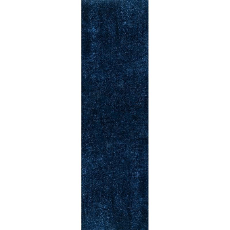 Loni Navy 2' x 10' Machine Washable Shag Runner Rug