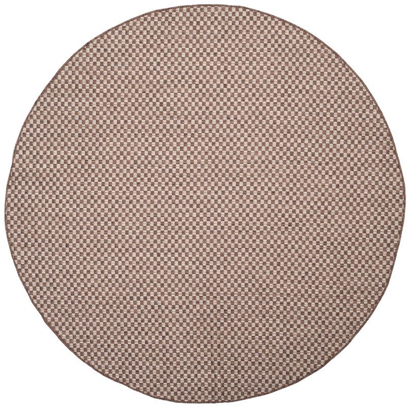 Round Light Brown and Grey Synthetic Indoor/Outdoor Area Rug