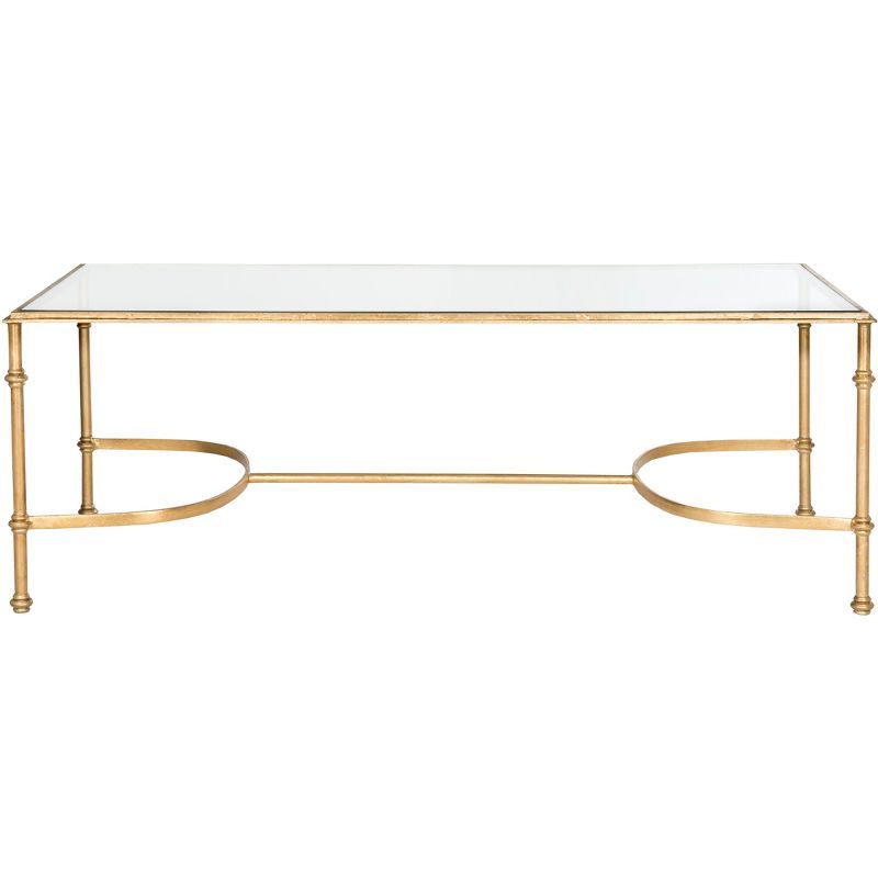 Elegant Transitional 50'' Gold Metal & Glass Rectangular Coffee Table