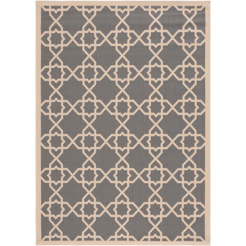 Geometric Grey and Beige Synthetic Outdoor Area Rug