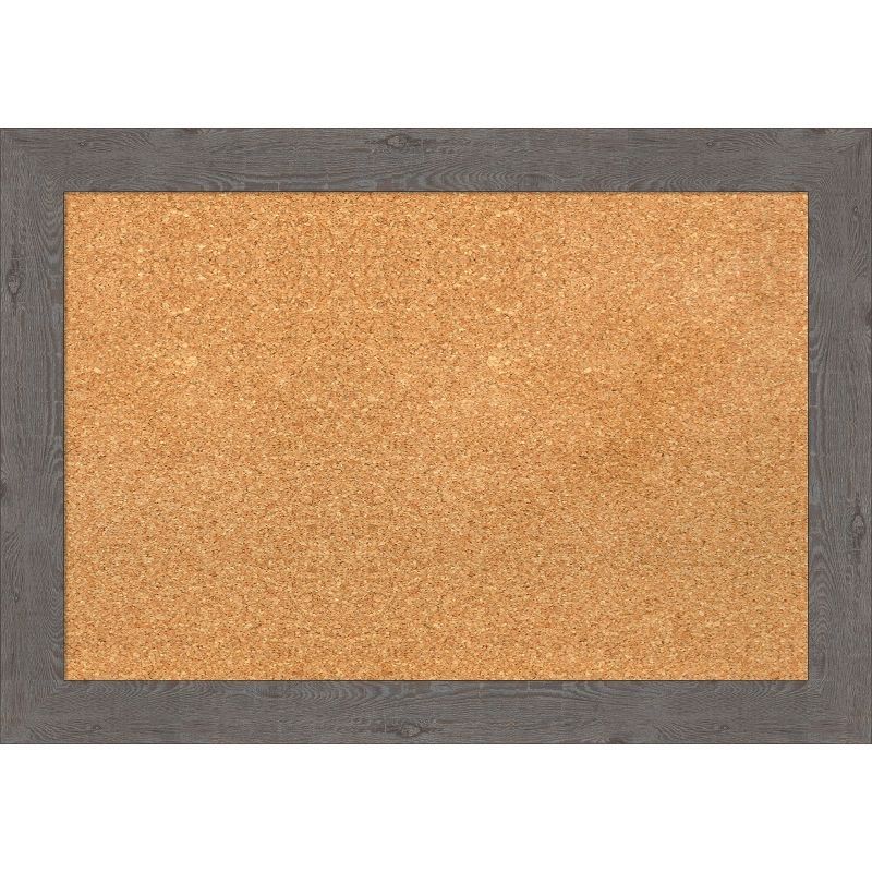 Rustic Gray Wood Framed Natural Corkboard 27" x 19"