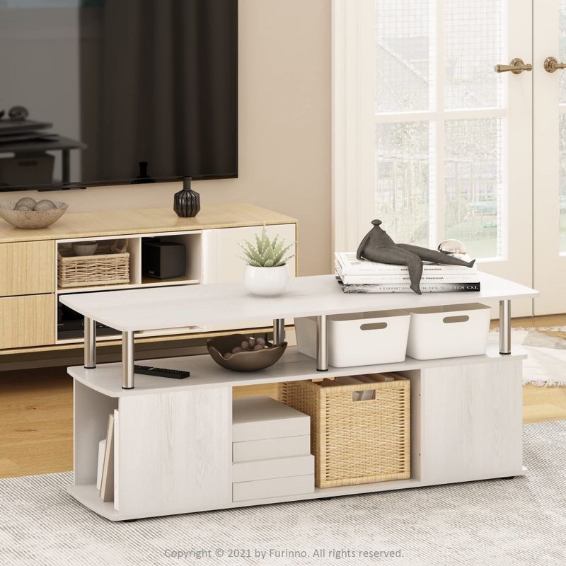 White Oak and Chrome Rectangular Coffee Table with Storage