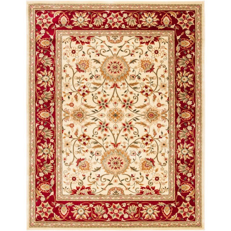 Ivory and Red Floral Synthetic 8' x 11' Area Rug