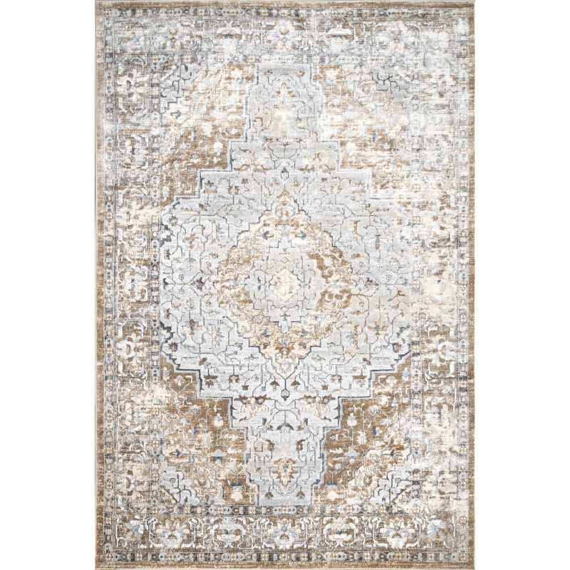 Beige and Gray Medallion Synthetic 4' x 6' Area Rug