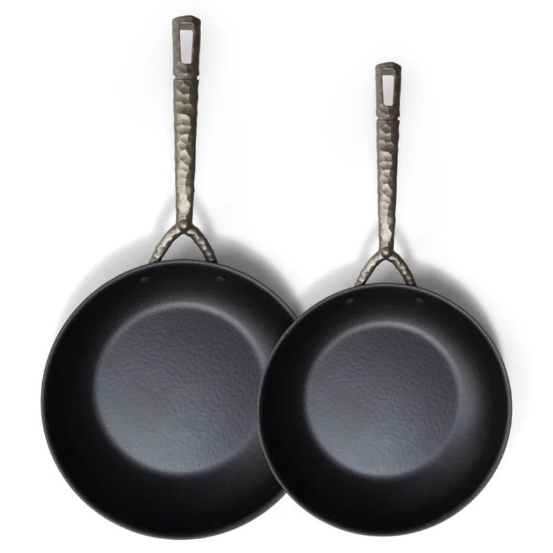 Alva Artist Blue Carbon Steel Frying Pan Set with Cast Stainless Steel Handles