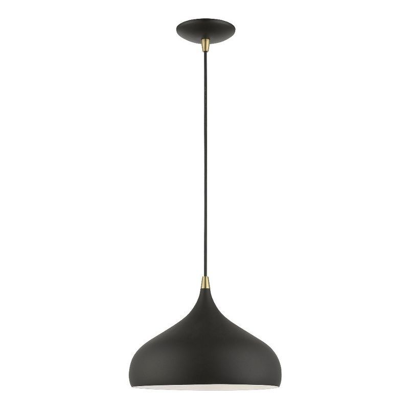 Amador Textured Black and Antique Brass 11.75" Indoor/Outdoor Pendant Light