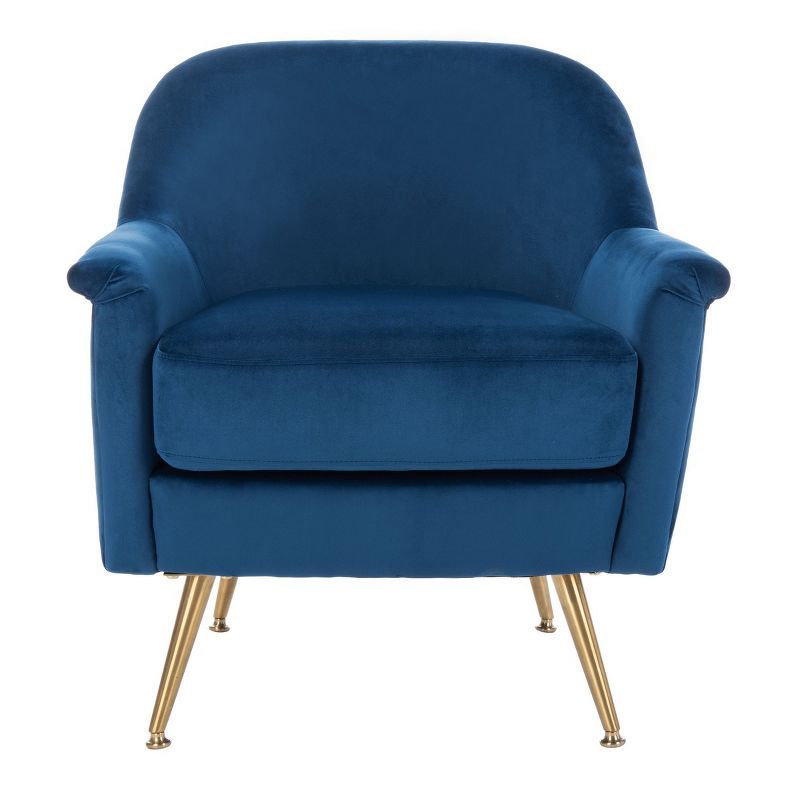 Luxurious Navy Velvet Wood Accent Arm Chair with Brass Legs