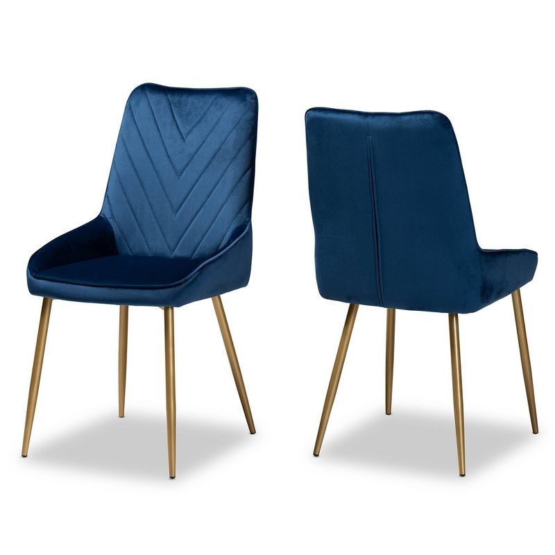 Navy Blue Velvet High Back Arm Chair with Gold Legs