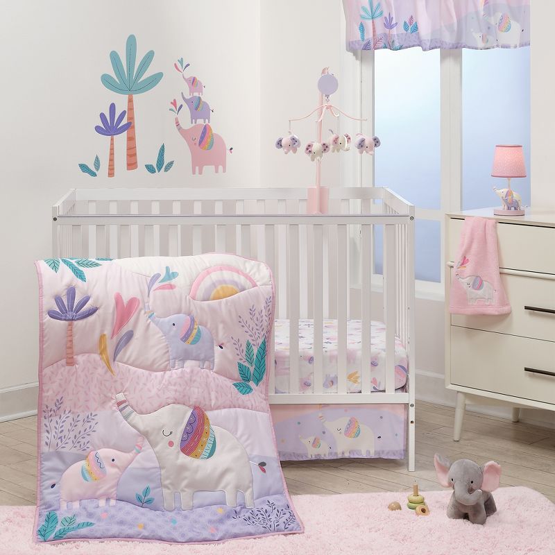 Pastel Elephant Dreams 5-Piece Nursery Crib Bedding Set