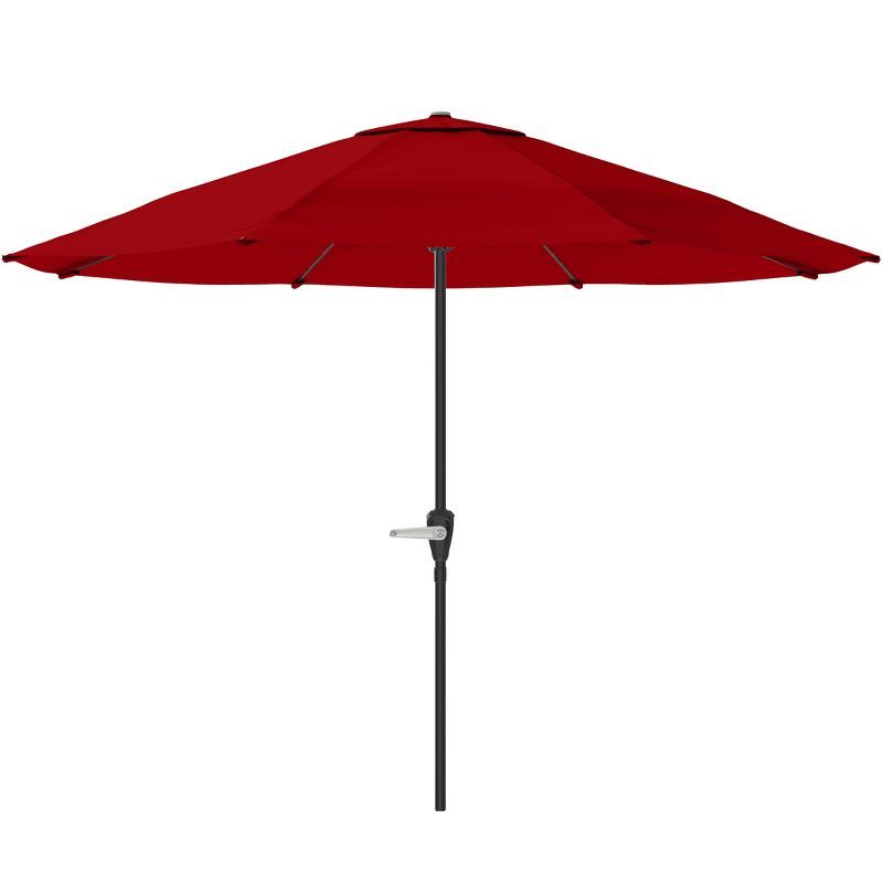 9-Foot Red Polyester Outdoor Umbrella with Easy Crank