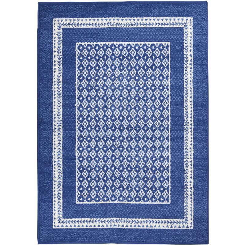 Navy and Ivory Geometric Bohemian 5' x 7' Area Rug