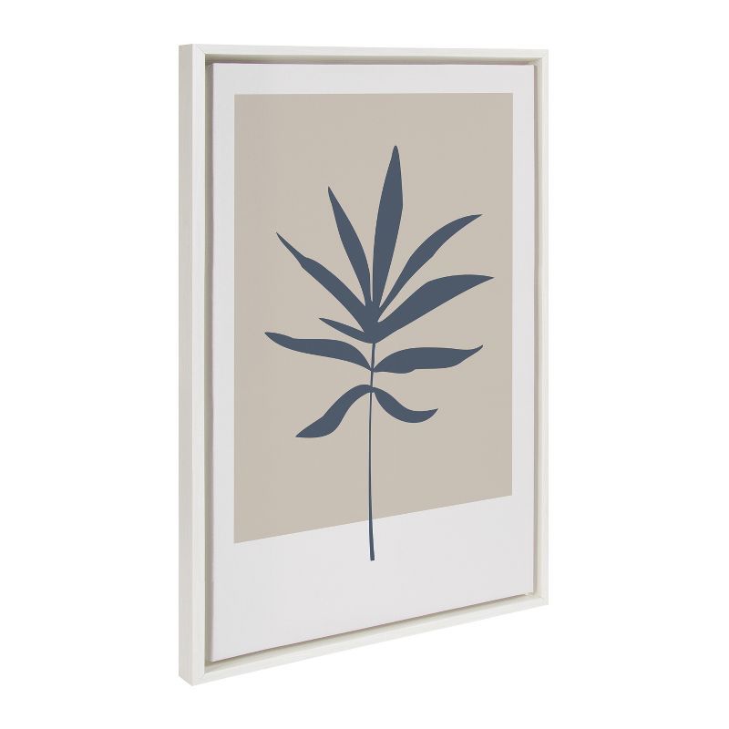 Muted Tan and Blue Colorblock Botanical Leaf Framed Canvas Wall Art, 23x33