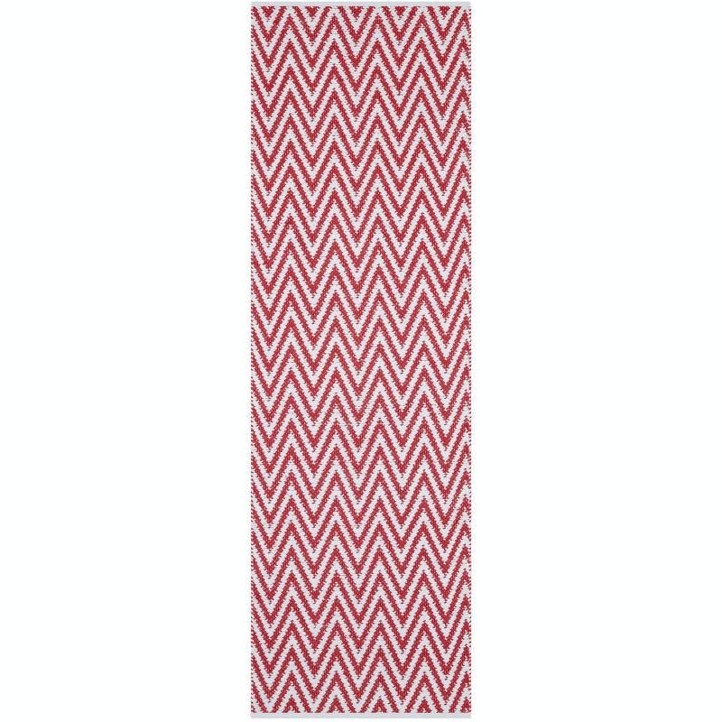 Red and Ivory Chevron Cotton Runner Rug, 2'3" x 7'