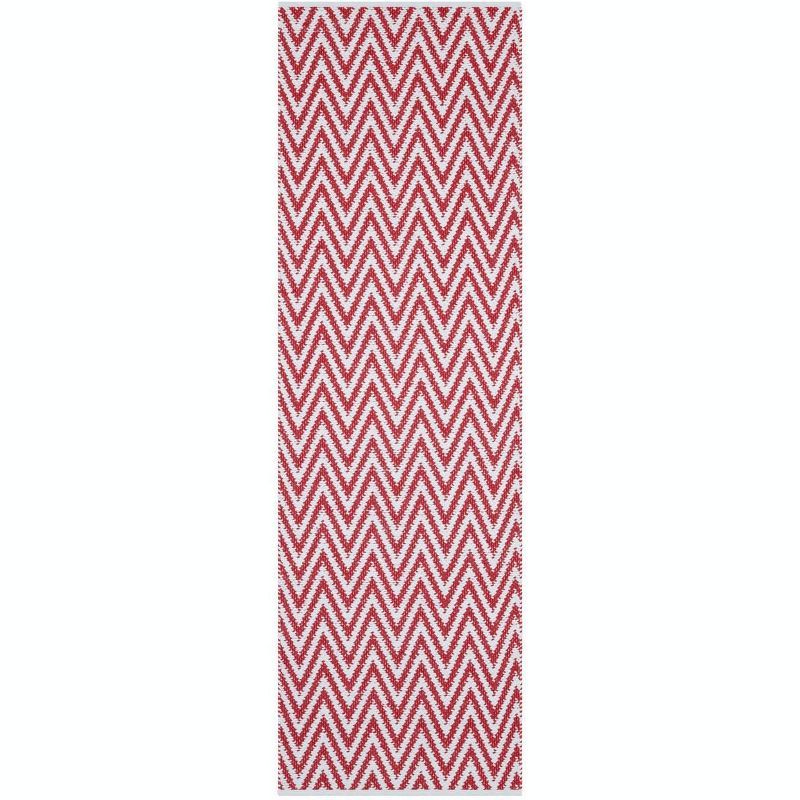 Red and Ivory Chevron Cotton Runner Rug, 2'3" x 7'