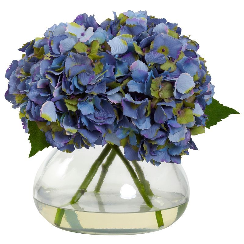 Elegant Blue Hydrangea Arrangement in Illusion Water Vase