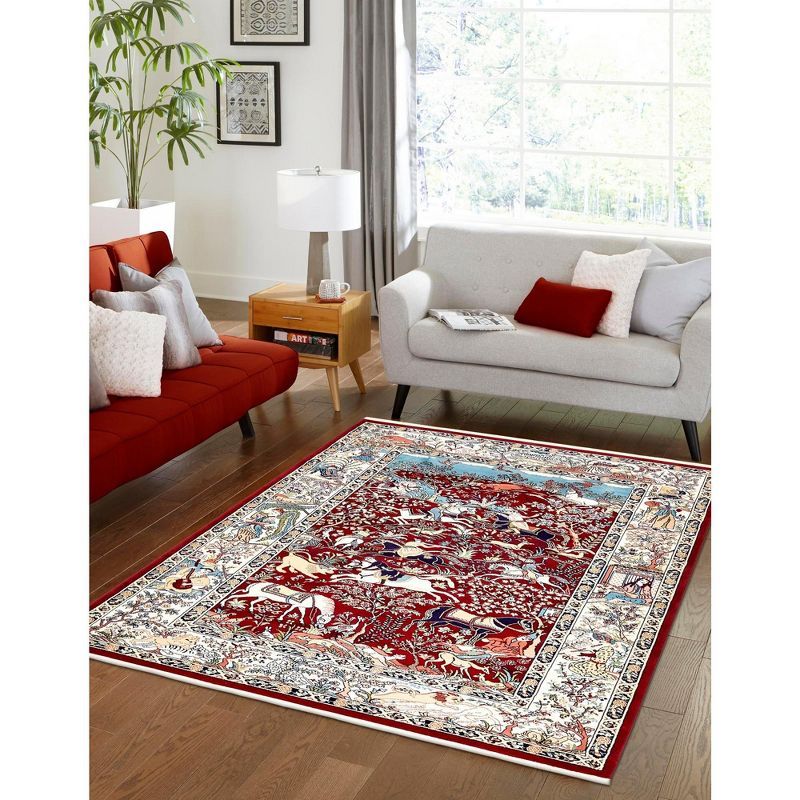 Burgundy and Tan Floral Rectangular Synthetic Area Rug