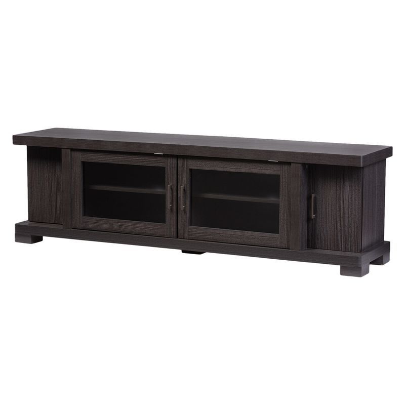 Viveka 70-Inch Dark Brown Wood TV Cabinet with Glass Doors