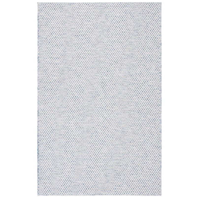 Blue and Ivory Synthetic Flat Woven Rectangular Rug, 5' x 7'