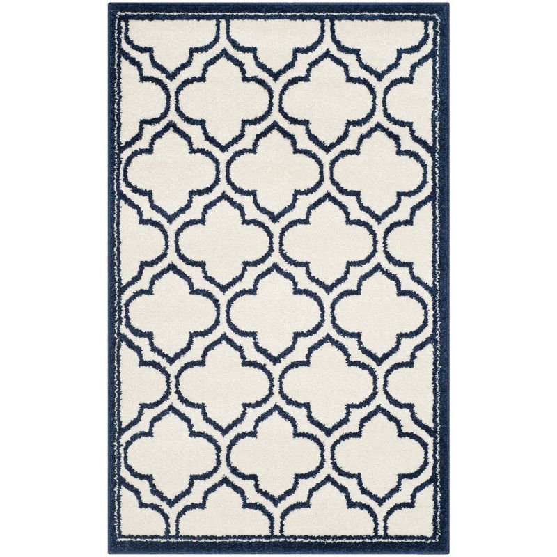 Ivory & Navy Geometric Round Synthetic Easy-Care Rug