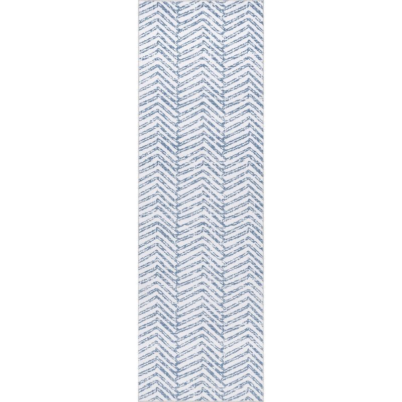 Rosanne Blue Geometric Washable Runner Rug with Non-Slip Backing