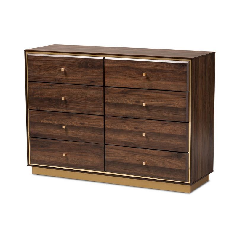 Walnut Brown and Gold 8-Drawer Dresser