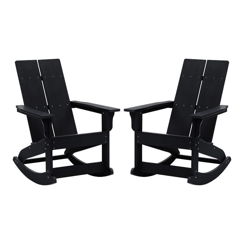 Black Poly Resin Adirondack Rocking Chairs with Arms, Set of 2