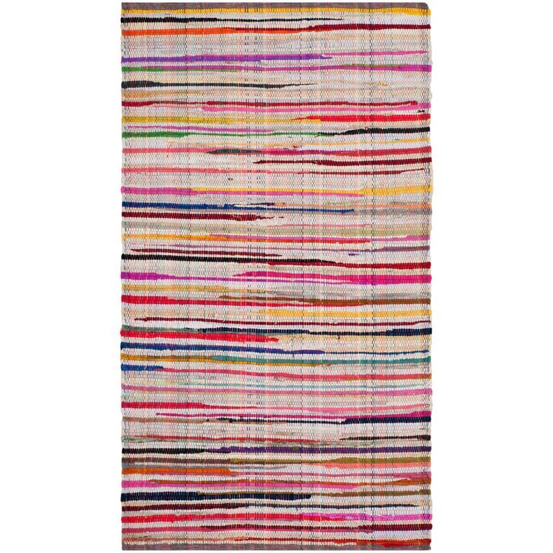 Ivory and Multicolor Handwoven Cotton Striped Area Rug, 3' x 5'