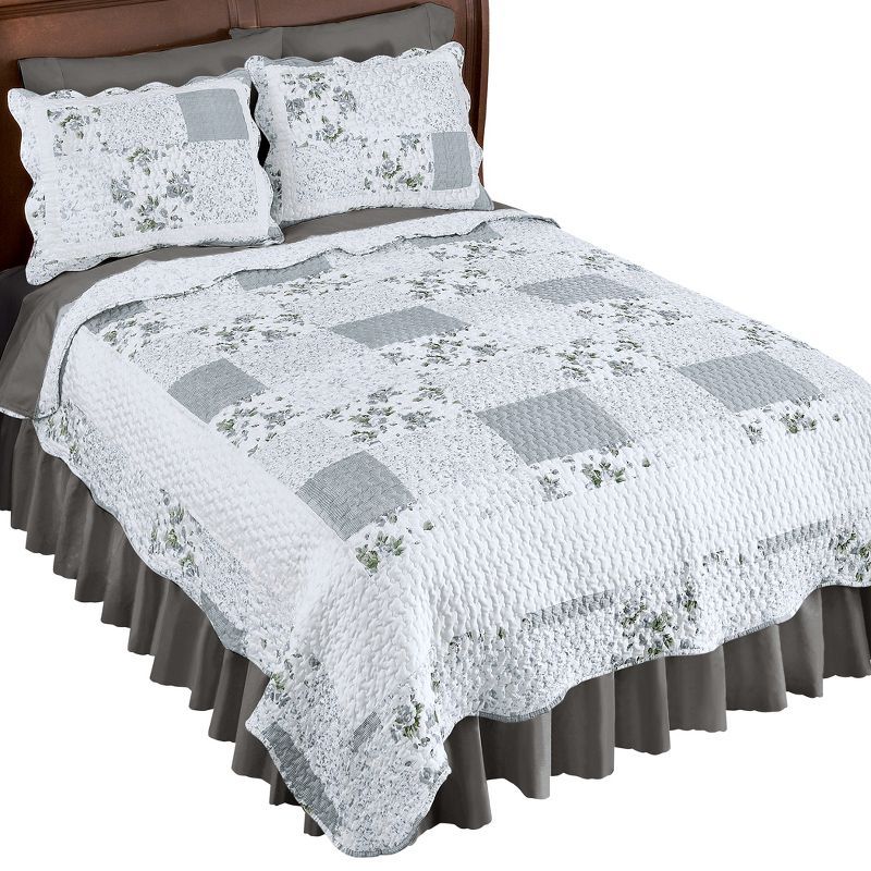 Hadley Blue King Reversible Floral Patchwork Quilt