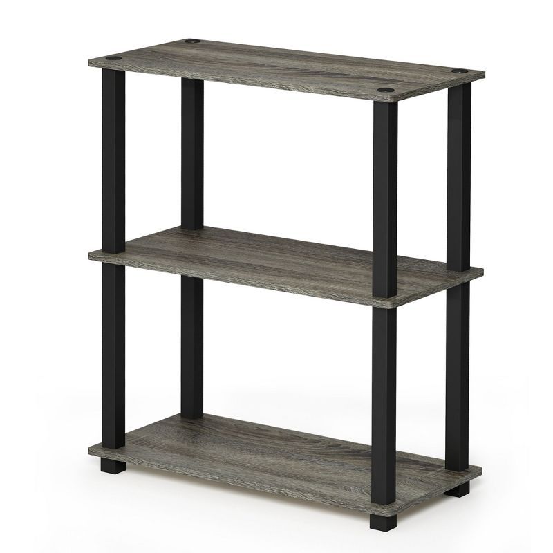 French Oak Gray 3-Tier Adjustable Wood Bookshelf