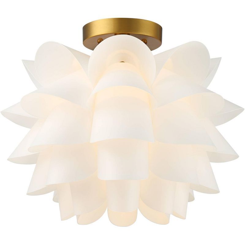 White Flower Gold Metal Semi-Flush Mount Ceiling Light