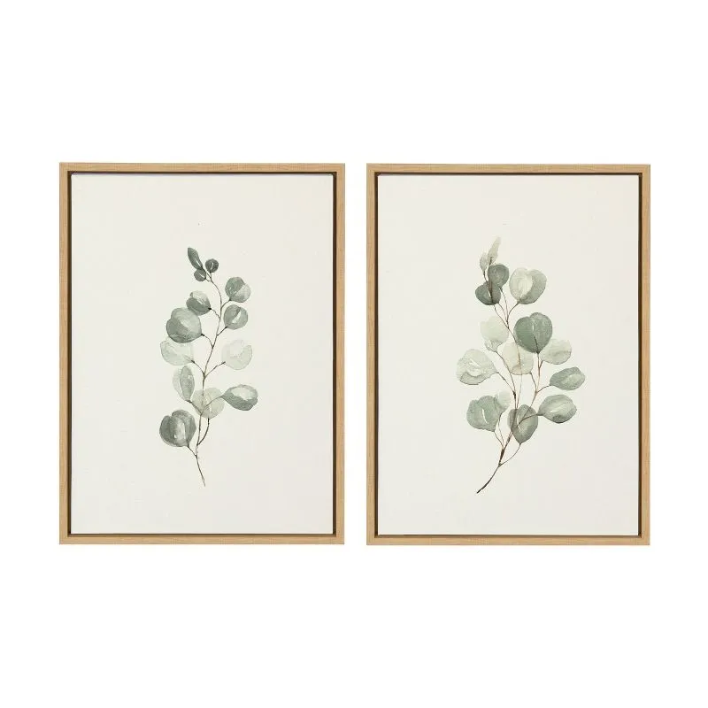 Natural Framed Eucalyptus Canvas Art Set, 18" x 24"