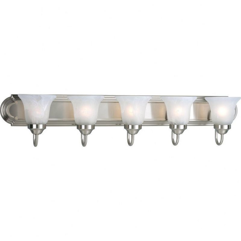 36-Inch Brushed Nickel Alabaster Glass 5-Light Vanity Fixture