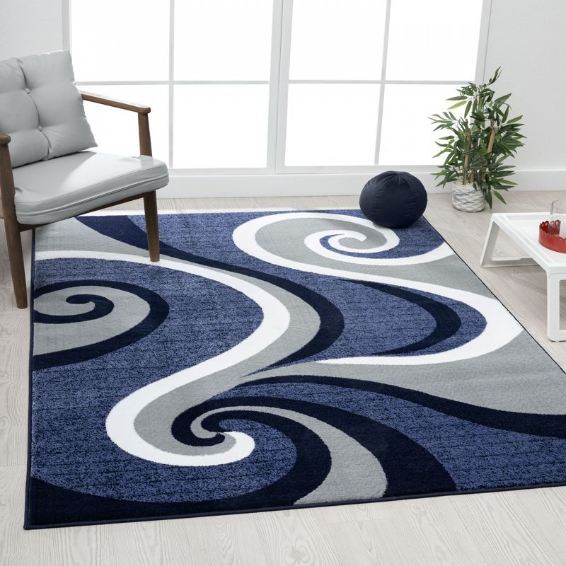 Abstract Swirls Blue Synthetic Easy-Care Area Rug 4' x 5'