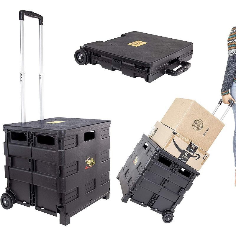 Black Collapsible Rolling Crate with Aluminum Handle