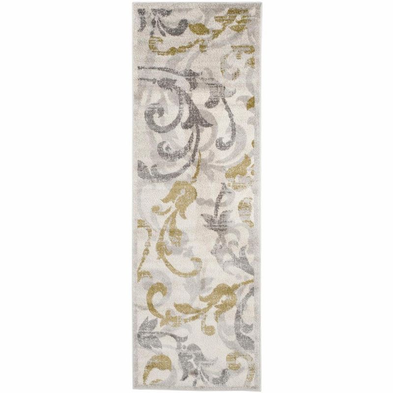 Ivory and Light Grey Synthetic Easy Care Runner Rug 2'3" x 9'