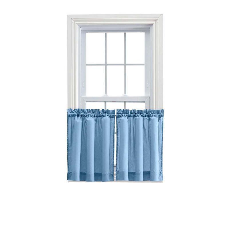 Slate Blue Sheer Cotton Polyester Rod Pocket Window Tier Pair