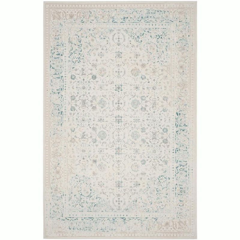 Ivory and Turquoise Rectangular Reversible Synthetic Area Rug