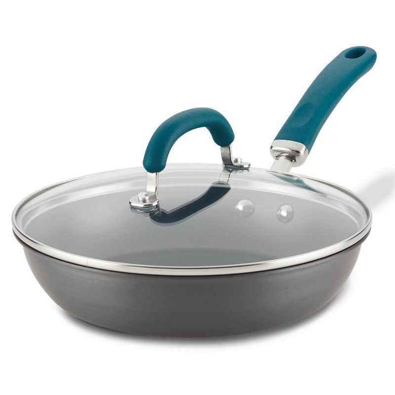 10.25" Gray Aluminum Nonstick Deep Fry Pan with Teal Handles