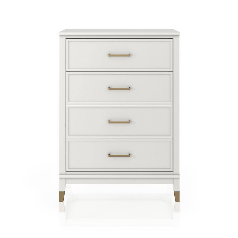 White and Gold 4-Drawer Dresser with Trendy Hardware