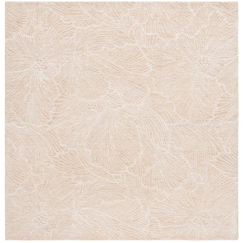 Gold and Ivory Tufted Wool Square Area Rug, 6' x 6'