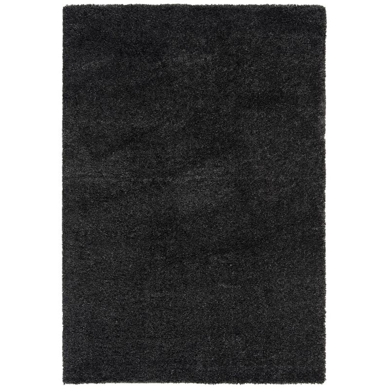 Black Hand-Tufted Wool and Synthetic Shag Area Rug