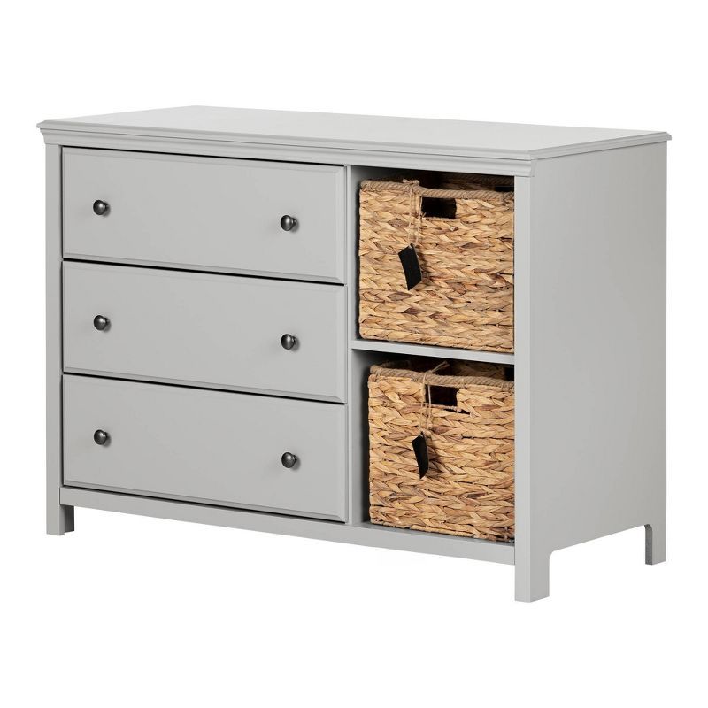 Soft Gray Cottage 3-Drawer Nursery Dresser with Baskets