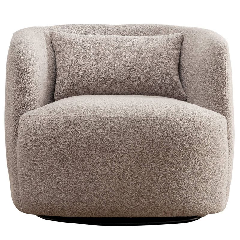 Taupe Boucle Upholstered Swivel Barrel Accent Chair