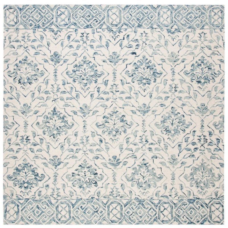 Ivory and Blue Hand-Tufted Wool Square Rug