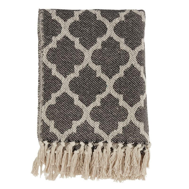 Black and Beige Cotton Moroccan Tile Throw Blanket