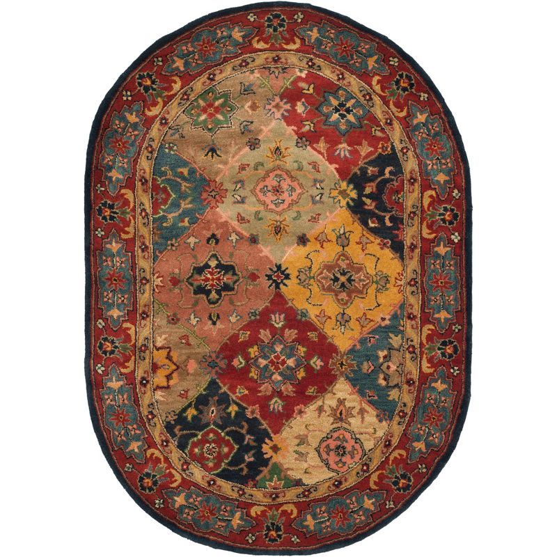 Handmade Oval Red and Multi Wool Area Rug, 4'6" x 6'6"