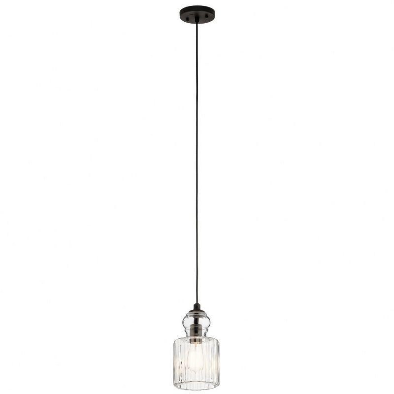 Olde Bronze Riviera Mini Pendant with Clear Ribbed Glass Shade