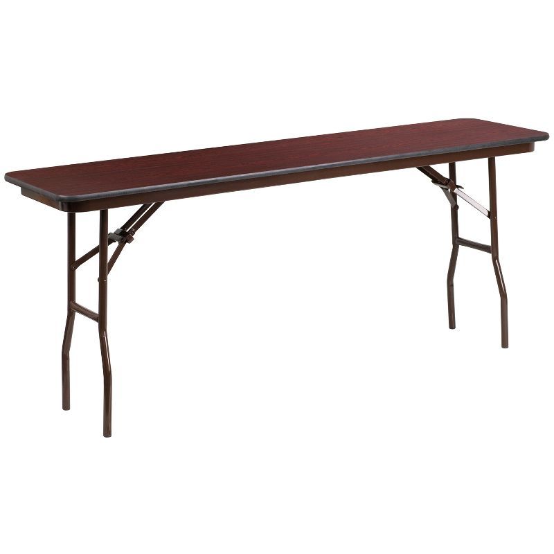 Mahogany Laminate Rectangular Folding Training Table with Metal Frame