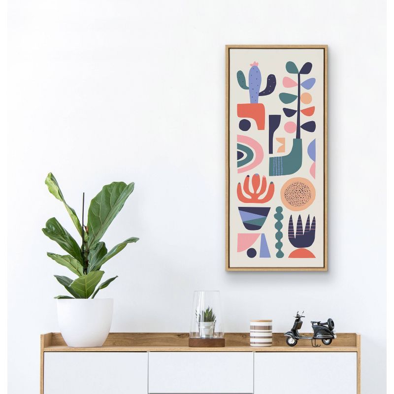 Mid Century Succulents Abstract Canvas Wall Art in Natural Frame