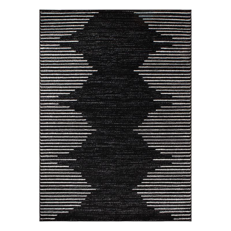 Black and White 5' x 7' Bohemian Stripe Synthetic Area Rug